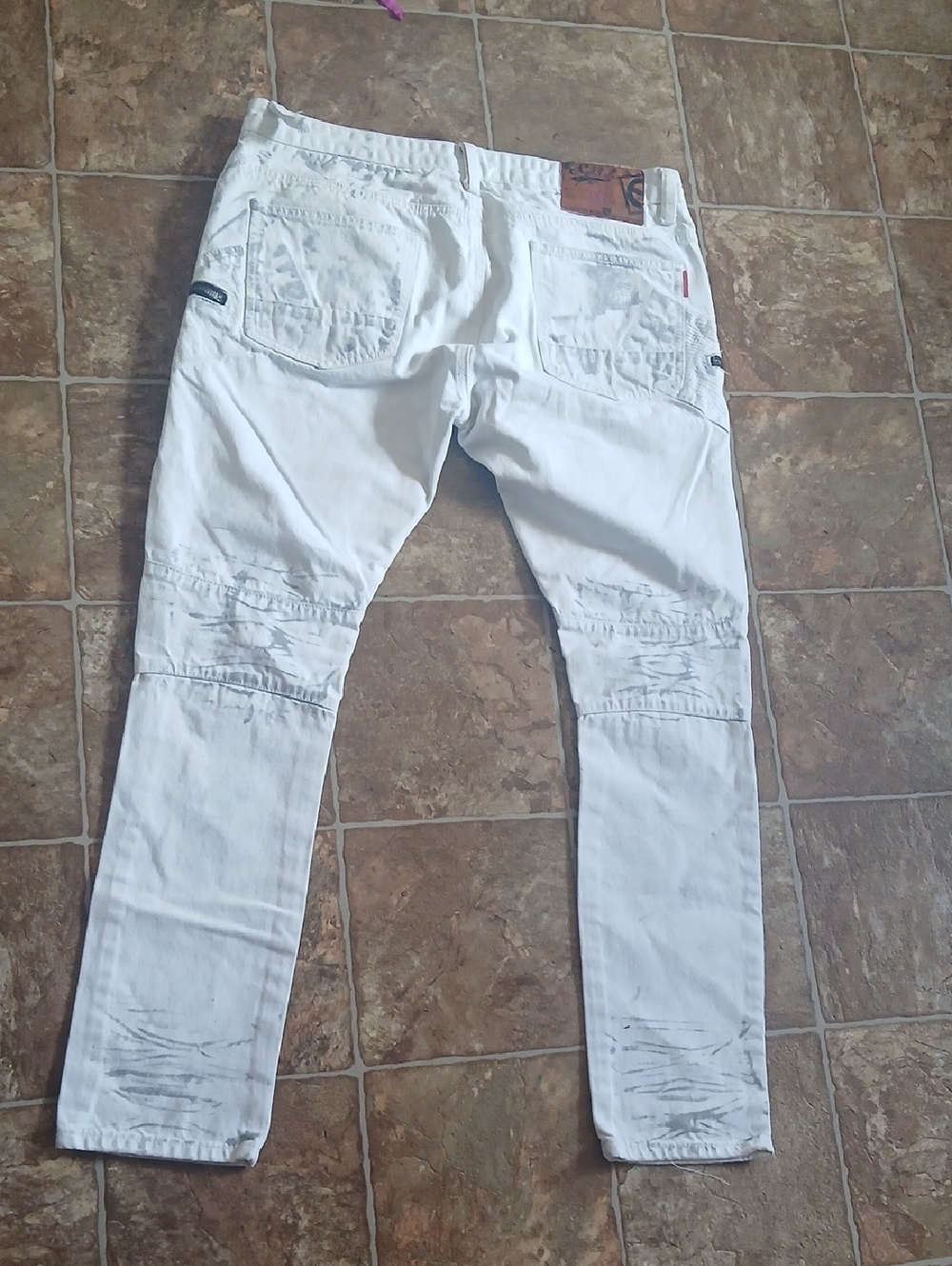 Euc Square Zero White Moto Jeans Distressed With Zipper Size 38 View 5